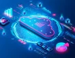 Futuristic cloud storage concept with neon blue cloud icon on a circular digital interface.
